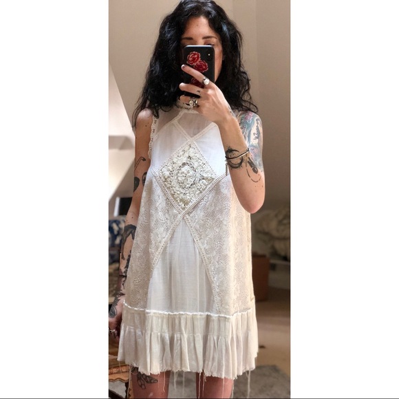 Free People Dresses & Skirts - Free People Ivory Cotton Lace Shift Mini Dress